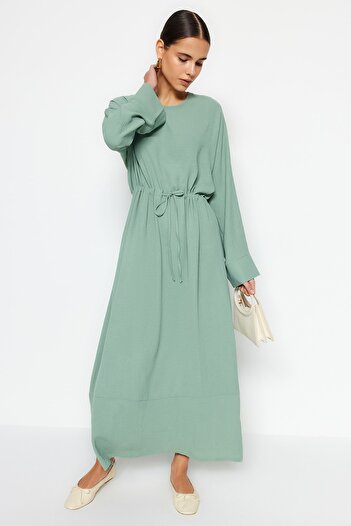 Trendyol Modest Μέντα με φαρδιά μανσέτα και φούστα με μπούκλες Λεπτομερές υφασμένο φόρεμα Aerobin TCTSS23EB00108