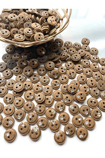 canan dizayn 11.5 Mm Wooden Button with Stones (20 Pieces)