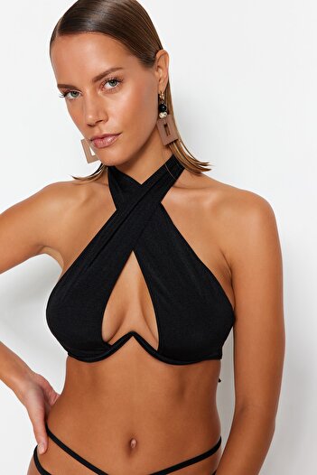 Trendyol Collection Μαύρο Μπαλκόνι Αντεστραμμένο V Underwire Μπικίνι TBESS22BU0203