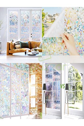 For Prime Dekoratif Uv Koruyucu Transparan 3d Gökkuşağı Cam Folyosu Statik Sticker 3 Metre X 60 cm