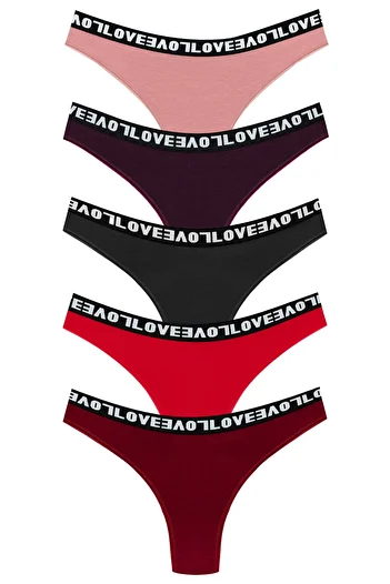 HNX Pachet de 5 chiloți elastici Love Brazilian pentru femei