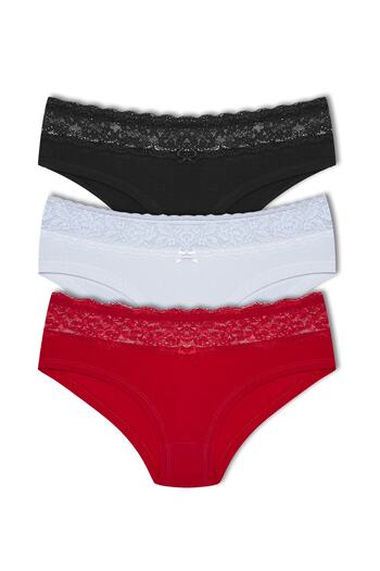 HNX Pachet de 3 boxer din bumbac cu dantelă în talie pentru femei