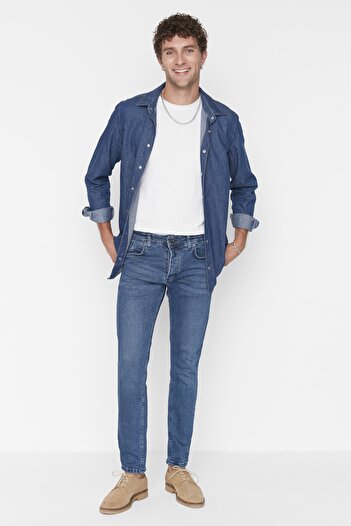 Trendyol Collection Indigo Skinny Fit ελαστικό ύφασμα με λεπτή εφαρμογή Τζιν παντελόνι Τζιν TMNAW23JE00047