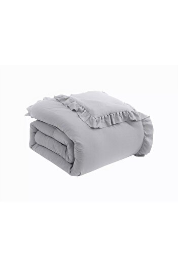 makiteks One Hundred Percent Cotton Frilly Ornamental Stitched Light Gray Double Duvet Cover and Pillowcase Set