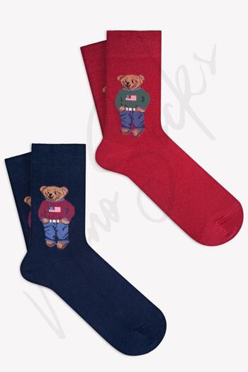 Mono Socks Pack of 2 Teddy Bear Patterned Socks