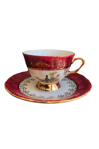 NİŞANTAŞI HOME King Handmade Chekoslavak Zvırata Claret Red Coffee Cup Set of 6