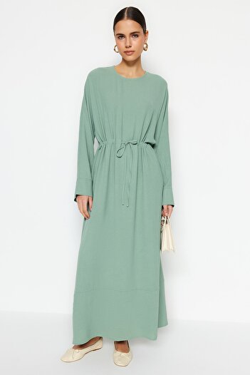 Trendyol Modest Μέντα με φαρδιά μανσέτα και φούστα με μπούκλες Λεπτομερές υφασμένο φόρεμα Aerobin TCTSS23EB00108