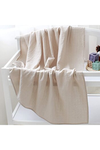 Tinybabyconcept Soft Organic 100% Cotton Single Layer Muslin Swaddle Cover Baby Blanket Cream Color 110x110 Cm