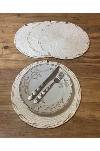 AYŞE SERHOŞOĞLU HOME DESİGN 4 Pieces Placemat, Charger Set, Plate Mat, Silicone-Free, Machine Stitched