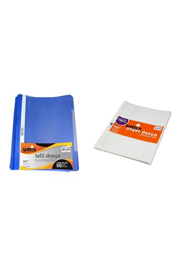 SEYFİKİRTASİYE Umix 50 Pieces of Blue Ring Binders and 100 Pieces of Bag Binders