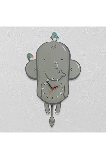 CajuArt Wooden Swinging Pendulum Elephant and Birds Children's Wall Clock