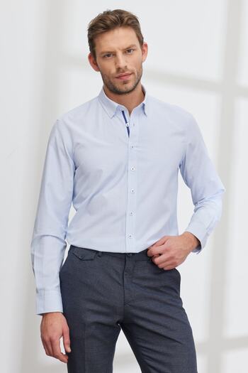ALTINYILDIZ CLASSICS Ανδρικό πουκάμισο λευκό-μπλε Slim Fit Slim Fit με κρυφό γιακά με στάμπα