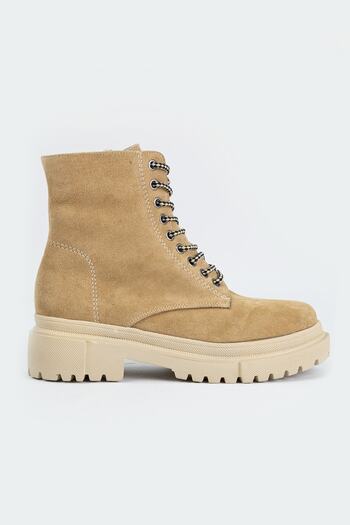 TUNAELLİ Kadın Bej Süet Hakiki Deri 35-41 Bağcıklı Bot & Bootie