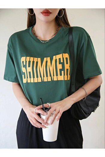 AFROGİYİM Women's Shimmer Printed Oversize T-shirt