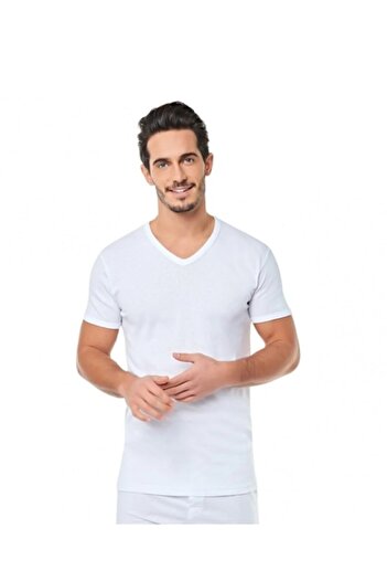 Tutku Men's Ribbed V-Neck Men's Undershirt, 6-Piece