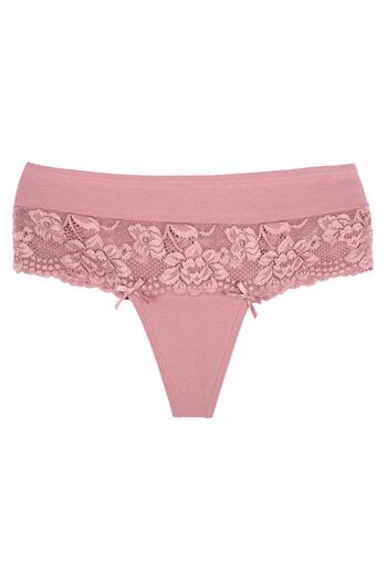 Zena High Waist Lace Detailed Cotton Women's Thong Panties Set of 2 - Large Size