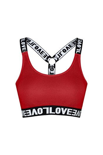 HNX Red Cotton Love Rubber Ring Detailed Women's Bustier with Pads