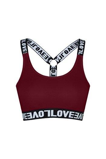 HNX Burgundy Cotton Love Rubber Ring Detailed Padded Women's Bustier