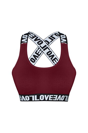 HNX Burgundy Cotton Love Rubber Cross Strap Padded Women's Bustier