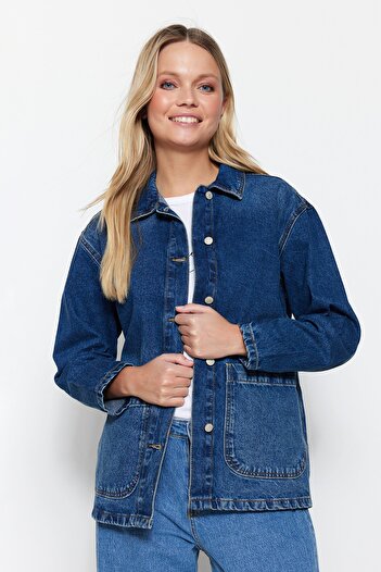 Trendyol Collection Джинсова куртка оверсайз Mavi More Sustainable TWOAW23CE00243