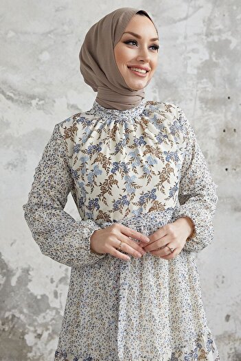InStyle Φόρεμα σιφόν Nessa Floral ζωσμένο - Μπλε