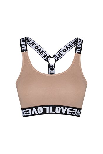 HNX Brown Cotton Love Rubber Ring Detailed Padded Women's Bustier