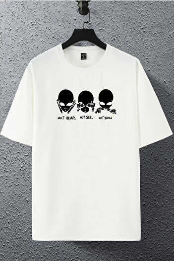 DEEPSENCE Μπλουζάκι Unisex Oversize Not Hear με στάμπα μπροστά λευκό