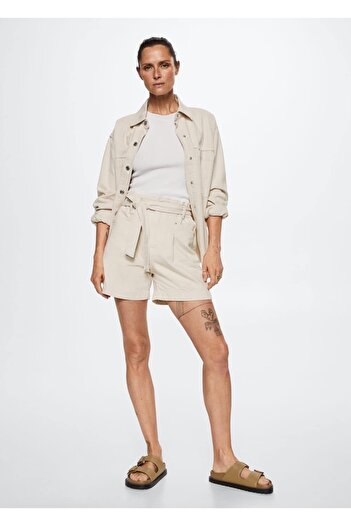MANGO Woman Paperbag Denim Shorts