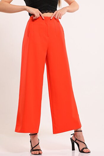 GÜLSELİ Orange Women's Comfortable Wide Leg Trousers