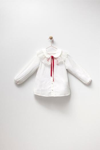Magu Girl's Shirt Collar Lace Red Layered Skirt Salopet Dress