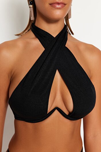 Trendyol Collection Μαύρο Μπαλκόνι Αντεστραμμένο V Underwire Μπικίνι TBESS22BU0203