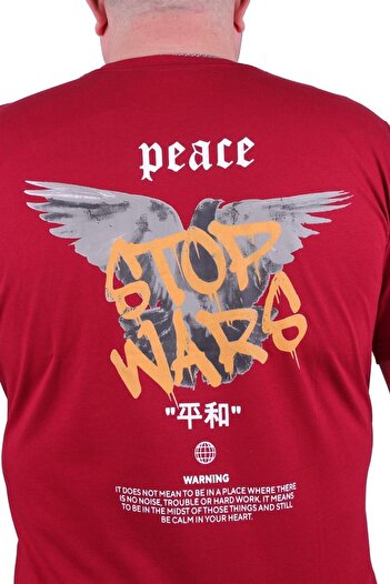 MocGrande Plus Size Crew Neck T-Shirt Peace 23100 Claret Red