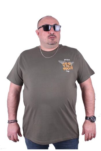 MocGrande Plus Size Crew Neck T-Shirt Peace 23100 Khaki