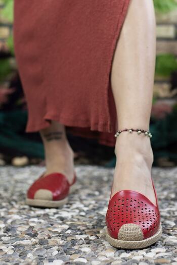 Riccon Women's Red Straw Detailed Casual Shoes