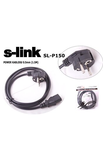 S-LINK SL-P150 1.5mt 0.50mm  Uyumlu Power Elektrik Kablosu Siyah Güç Kablosu