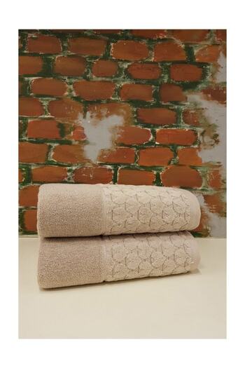 Özdilek 2 Pieces Adria Hand and Face Towel 50x90 Cotton Beige