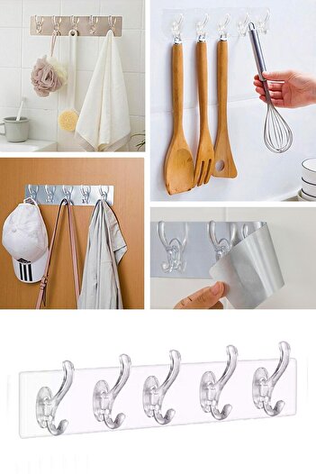 Ekostem Transparent Wall Hanger 5-Piece Non-marking Strong Adhesive Bathroom Kitchen Organizer Hook Hanger