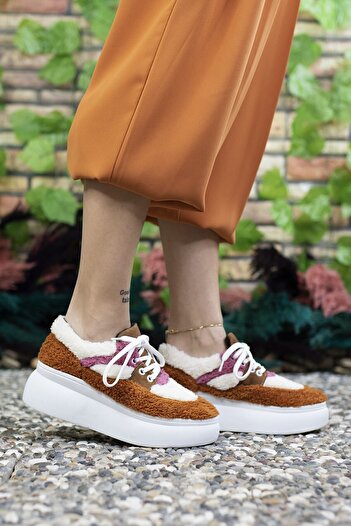 Riccon Kadın Kahverengi Tüylü Sneaker 0012106