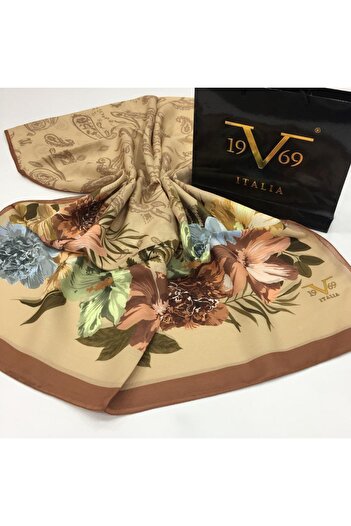 19V69 ITALIA Beige Cinnamon Shawl Pavia Series 90x200 Cm With Scarf Hanger And Gift Set