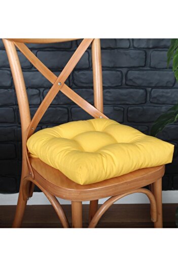 ALTINPAMUK Gold Sarı Pofidik Sandalye Minderi Özel Dikişli Bağcıklı 40x40cm