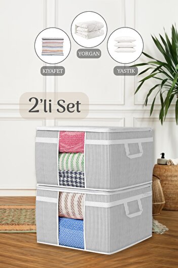 Meleni Home 2'li Maxi Pencereli Baza Altı Hurç - Çekyat Baza Tipi Yastık Kıyafet Saklama Hurcu 45 X 40 X 30 Cm