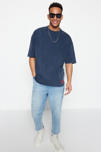 Trendyol Collection Indigo Pale Oversize bavlněné tričko - TMNSS23TS00153