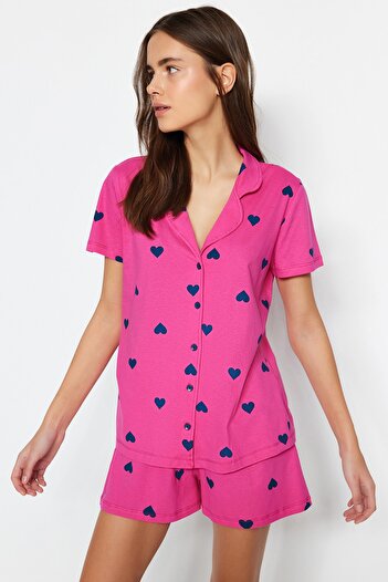 Trendyol Collection Růžový 100% bavlněný pletený pyžamový set Thmss21Pt0756