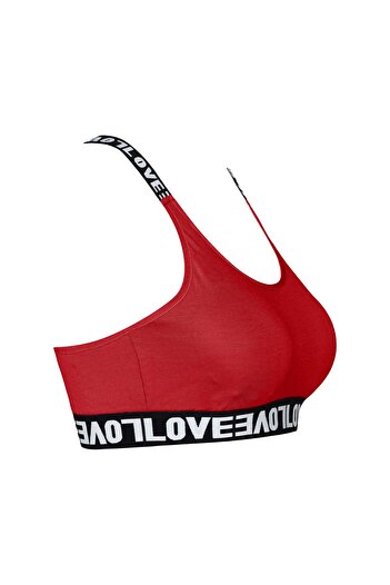 HNX Red Cotton Love Rubber Ring Detailed Women's Bustier with Pads