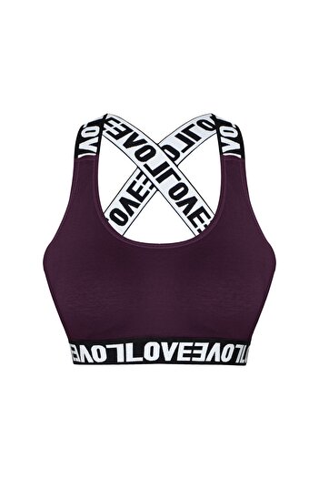 HNX Purple Cotton Love Rubber Cross Strap Women's Bustier with Pads
