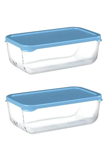 Paşabahçe 54373 2-Piece Snowbox Glass Storage Container 1200 Cc Blue with Lid