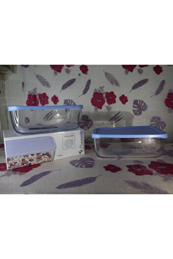 Paşabahçe 54373 2-Piece Snowbox Glass Storage Container 1200 Cc Blue with Lid
