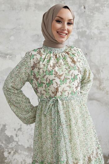 InStyle Φόρεμα σιφόν Nessa Floral ζωσμένο - Πράσινο
