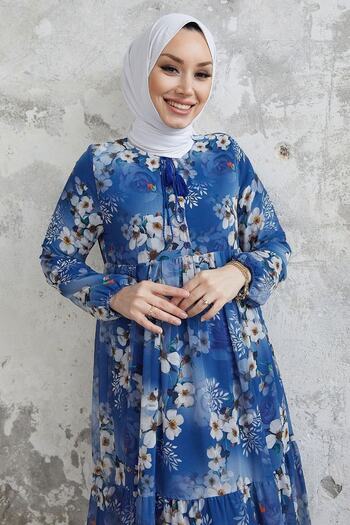 InStyle Φόρεμα από σιφόν με μοτίβο Liviza - Saks Blue