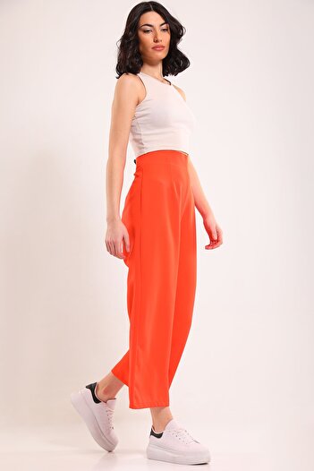 GÜLSELİ Orange Side Zippered Wide Leg Women's Trousers